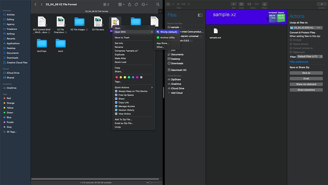 How to open XZ files on macOS with WinZip - step - 2