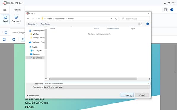 Select the location where you want to save the document and click Save